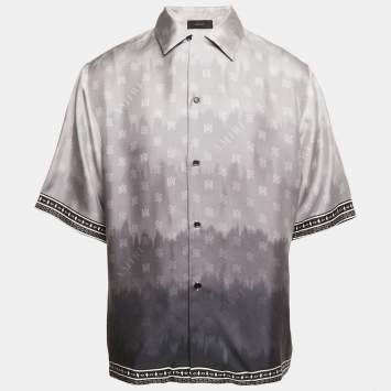 Pre Owned Amiri Grey Micro Paisley Print Silk Bowling Shirt XXL