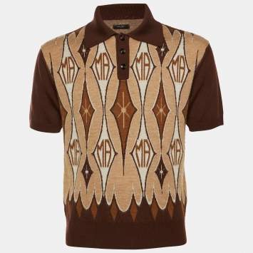 مملوكة مسبقًا Amiri Brown Argyle Jacquard Wool Polo T-Shirt L
