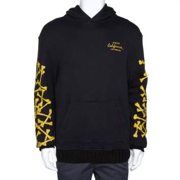 Pre Owned Amiri Black & Yellow Bones Print Cotton Pullover Hoodie M