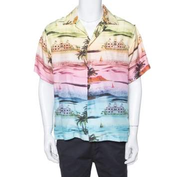 Pre Owned Amiri Multicolor Beverly Hills Print Silk Short Sleeve Hawaiian Shirt L