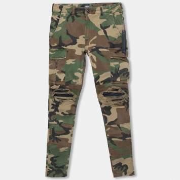 Pre Owned Amiri Green/ Brown Cotton Leather Patch Distressed Classic Cargo Pants XS
