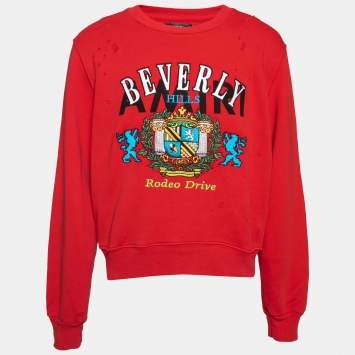 مملوكة مسبقًا Amiri Red Terry Knit Beverly Hills Crew Neck Sweatshirt S
