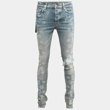 Pre Owned Amiri Blue Bandana Print Distressed Denim Jeans M