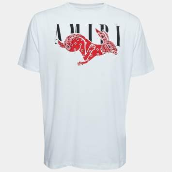 Pre Owned Amiri Black Cotton Bandana Rabbit Logo T-Shirt L