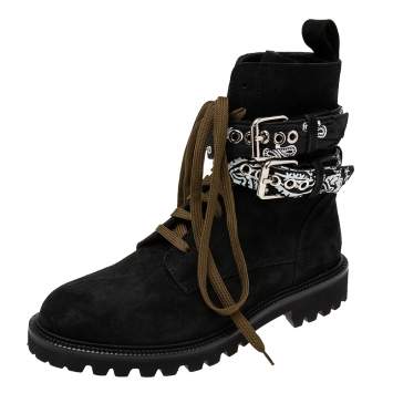 Pre Owned Amiri Black Suede Bandana Buckle Combat Boots Size 40 