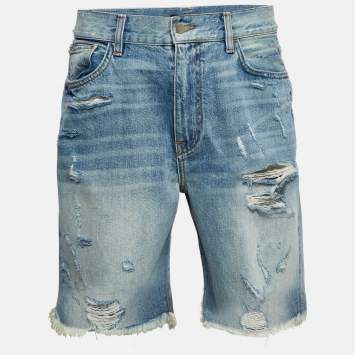 Pre Owned Amiri Blue Distressed Denim Shorts M Waist 32"