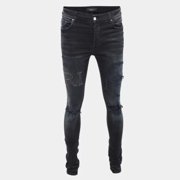 Pre Owned Amiri Black Washed & Distressed Denim Jeans Waist 33"