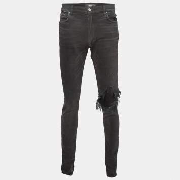 Pre Owned Amiri Black Washed & Distressed Denim Jeans L Waist 34"