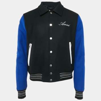 Pre Owned Amiri Black/Blue Wool Blend Bones Varsity Jacket M