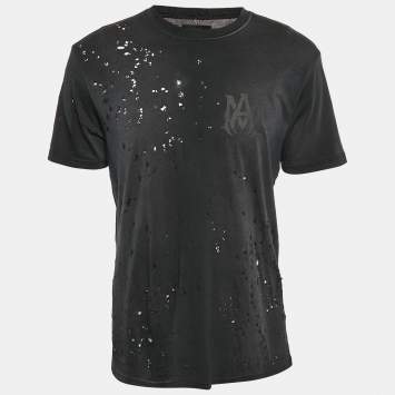 Pre Owned Amiri Charcoal Black Distressed Cotton Crew Neck T-Shirt S