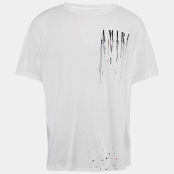 Pre Owned Amiri White Paint Drip Core Logo Jersey Crewneck T-Shirt XL
