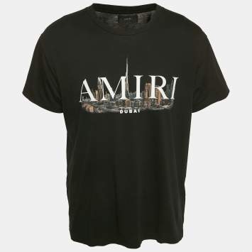 Pre Owned Amiri Black Logo Print Cotton Crew Neck T-Shirts M