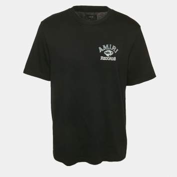 Pre Owned Amiri Black Logo Print Cotton Crew Neck T-Shirt L