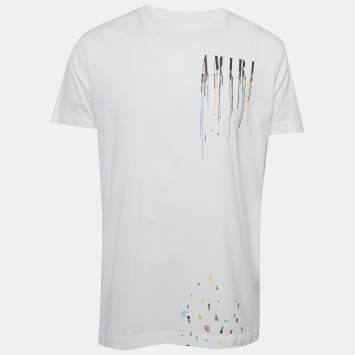 مملوكة مسبقًا Amiri White Paint Drip Cotton Knit T-Shirt M