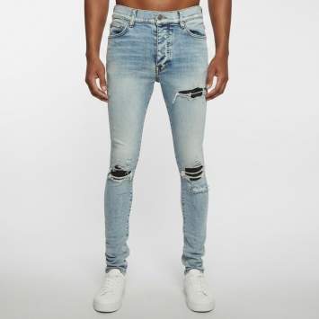 مملوكة مسبقًا Amiri Blue Distressed Denim Ribbed Skinny Jeans M/Waist 33"