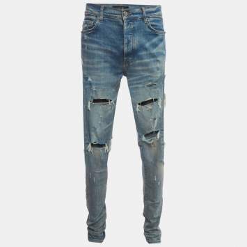 Pre Owned Amiri Blue Distressed Denim MX1 Skinny Jeans XXL/Waist 36" 