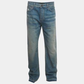 Pre Owned Amiri Blue Denim Release Hem Straight-Leg Jeans XL/Waist 36"