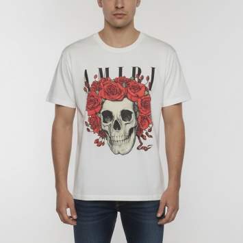 Pre Owned Amiri White Grateful Dead Print Jersey Short Sleeve T-Shirt S 