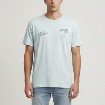 مملوكة مسبقًا Amiri Sky Blue Rainbow Dove Print Cotton Crew Neck T-Shirt L