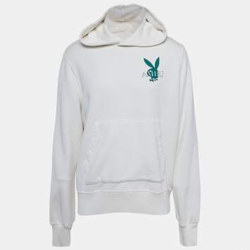 Pre Owned Amiri x Playboy Off White Cover Bunny Logo Print Cotton Hoodie S