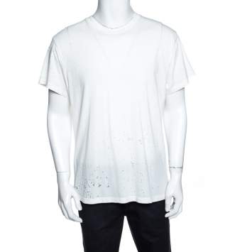 Pre Owned Amiri Off White Cotton Rib Knit Shotgun T-Shirt M