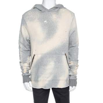Pre Owned Amiri Grey Knit Dyed Effect Distressed Shotgun Hooded Sweatshirt M