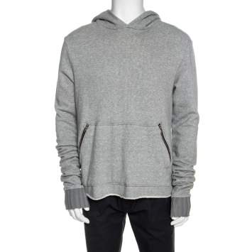 Pre Owned Amiri Grey Cotton Rib Knit Cuff Detail Hooded Sweatshirt M