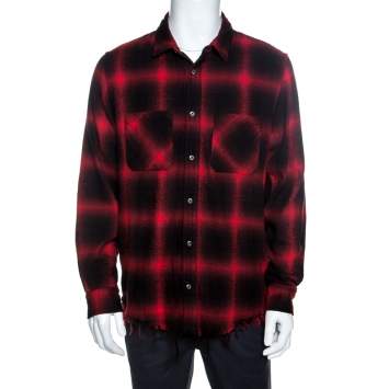 Pre Owned Amiri Bicolor Highlight Plaid Flannel Raw Edged Shirt XL
