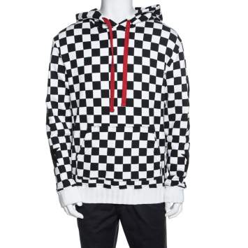 Pre Owned Amiri Monochrome Checked Cotton Jersey Hoodie L