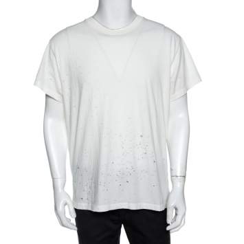 Pre Owned Amiri Off White Cotton Distressed Shotgun Crew Neck T-Shirt M