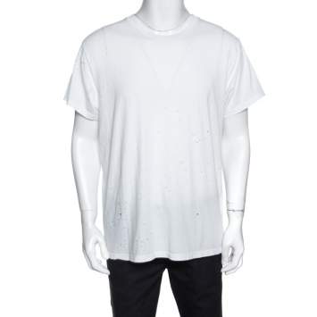Pre Owned Amiri White Distressed Cotton Shotgun T-Shirt M