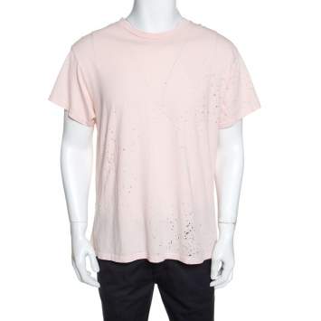 Pre Owned Amiri Pale Pink Distressed Cotton Shotgun T-Shirt M