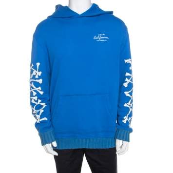 Pre Owned Amiri Blue Bone Print Cotton Hoodie L