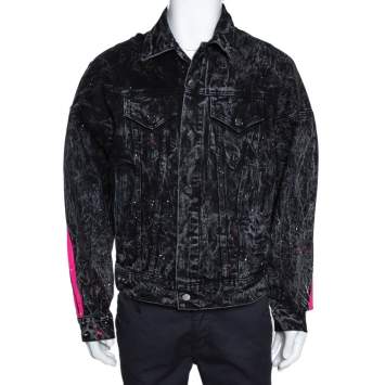 Pre Owned Amiri Black Acid Washed & Distressed Denim Stripe Detail Jacket S
