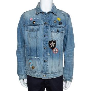 Pre Owned Amiri Blue Distressed Denim Pink Floyd Jacket XL