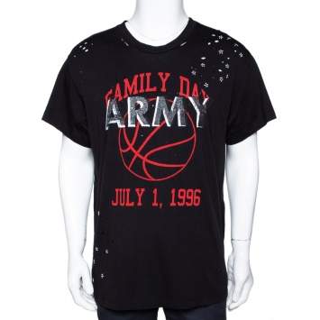 Pre Owned Amiri Black Cotton Vintage Army Print Round Neck T Shirt M
