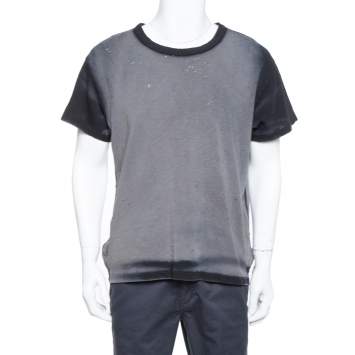 Pre Owned Amiri Black & Grey Cotton  Washed Out Effect Shotgun T Shirt S