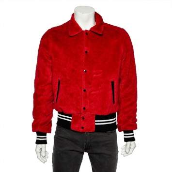 Pre Owned Amiri Red Cotton Fleece Contrast Trim Detail Sherpa Bomber Jacket M 