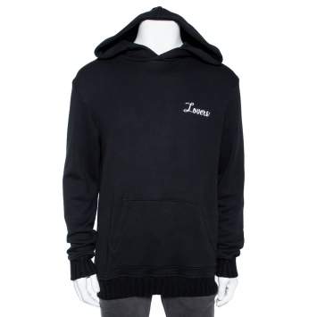 Pre Owned Amiri Black Lovers Embroidered Cotton Hooded Sweatshirt XL