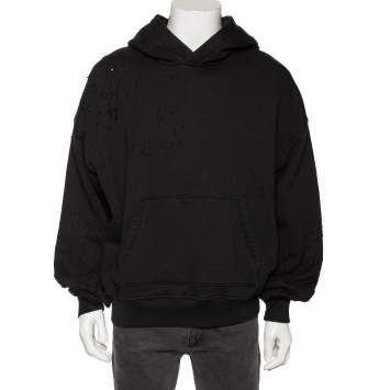 Pre Owned Amiri Black Distressed Cotton Long Sleeve Oversized Hoodie S