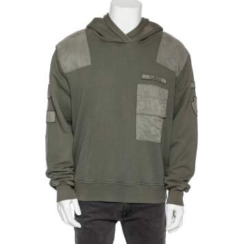 Pre Owned Amiri Military Green Cotton Knit Patched Detail Hoodie M