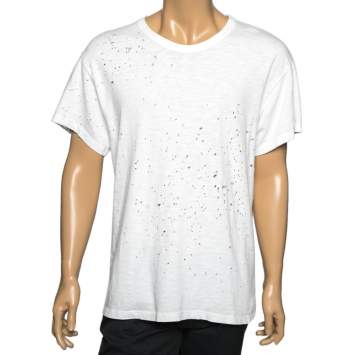 Pre Owned Amiri White Distressed Cotton Crew Neck T Shirt S