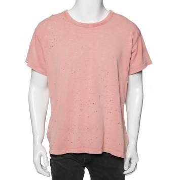 Pre Owned Amiri Pink Cotton Washed Shotgun Crew Neck Short Sleeve T-Shirt S
