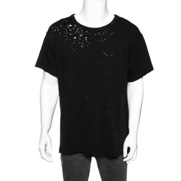 Pre Owned Amiri Black Cotton Washed Shotgun Crew Neck Short Sleeve T-Shirt M