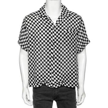 Pre Owned Amiri Black and White Racer Check Silk Button Front Shirt XL