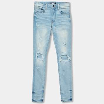 Pre Owned Amiri Indigo Light Wash Denim Distressed Skinny Jeans XS