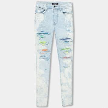 Pre Owned Amiri Indigo Bleached Crystal Gradient Distressed Jeans XS