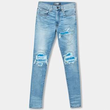 Pre Owned Amiri Indigo Light Wash Denim Distressed Bandana Patch Jeans XS
