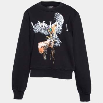 Pre Owned Amiri Black Terry Knit Falcon Print Crewneck Sweatshirt S