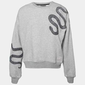 مملوكة مسبقًا Amiri Grey Terry Knit Serpenti Patch Oversized Sweatshirt XS